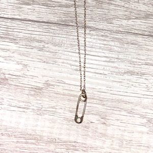 silver BFF safety pin necklace